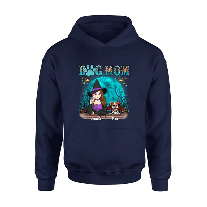 Custom Personalized Witch Dog Mom T-shirt/ Sweatshirt/ Long Sleeve/ Hoodie - Upto 4 Dogs - Halloween Gift For Dog Lover