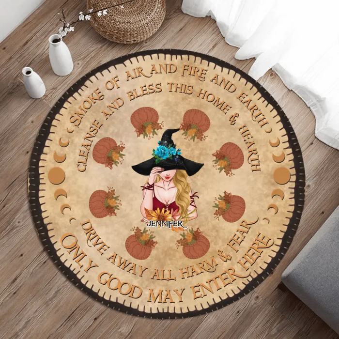 Custom Personalized Wicca Round Rug Autumn Vibe - Gift Idea For Autumn/ Halloween/ Wicca Decor/ Pagan Decor - Smoke Of Air And Fire And Earth