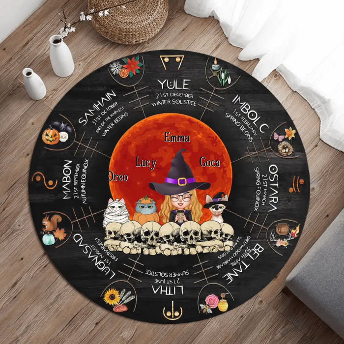 Custom Personalized Witch Mom Round Rug - Best Gift Idea For Halloween/Mom/Pet Lovers - Upto 3 Pets - Winter Solstice