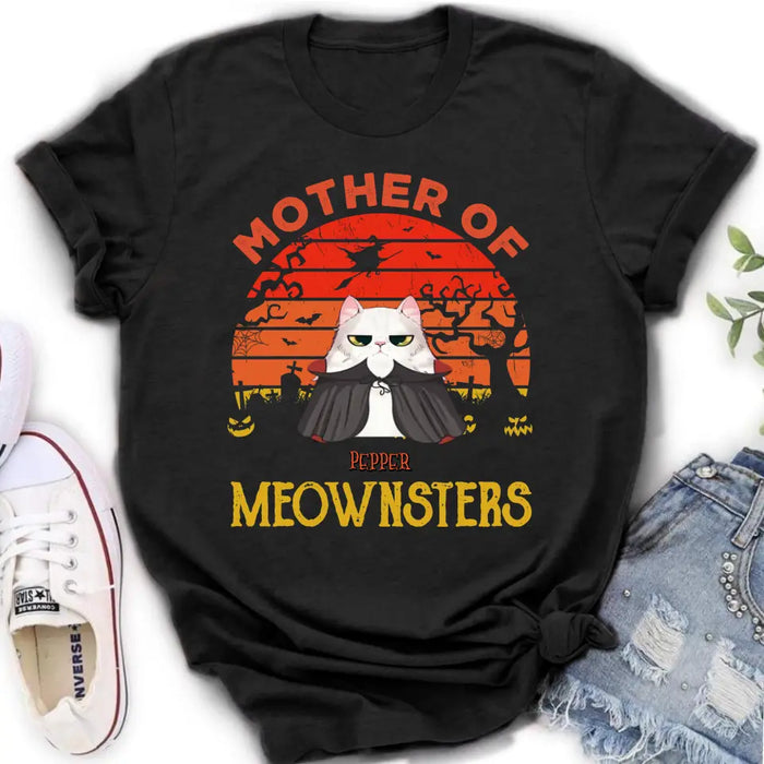 Custom Personalized Halloween Cat T-shirt/ Sweatshirt/ Long Sleeve/ Hoodie - Upto 4 Cats - Halloween Gift For Cat Lover - Mother Of Meownsters