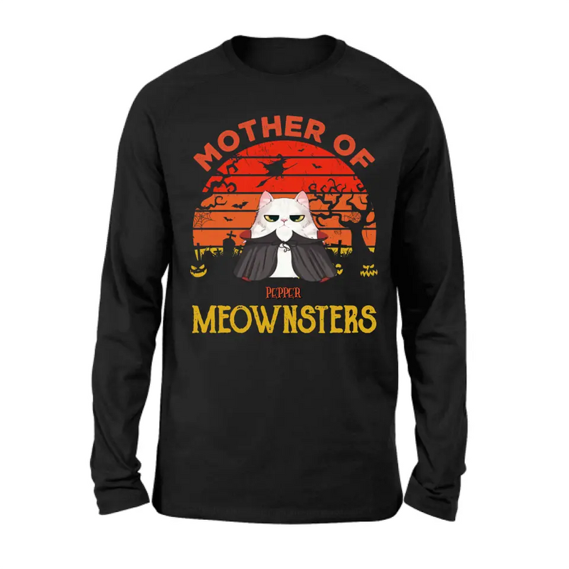 Personalized Halloween Cat T-shirt/Sweatshirt/Long Sleeve/Hoodie - Up to 4 Cats - Halloween Gift For Cat Lover - Mother Of Meownsters