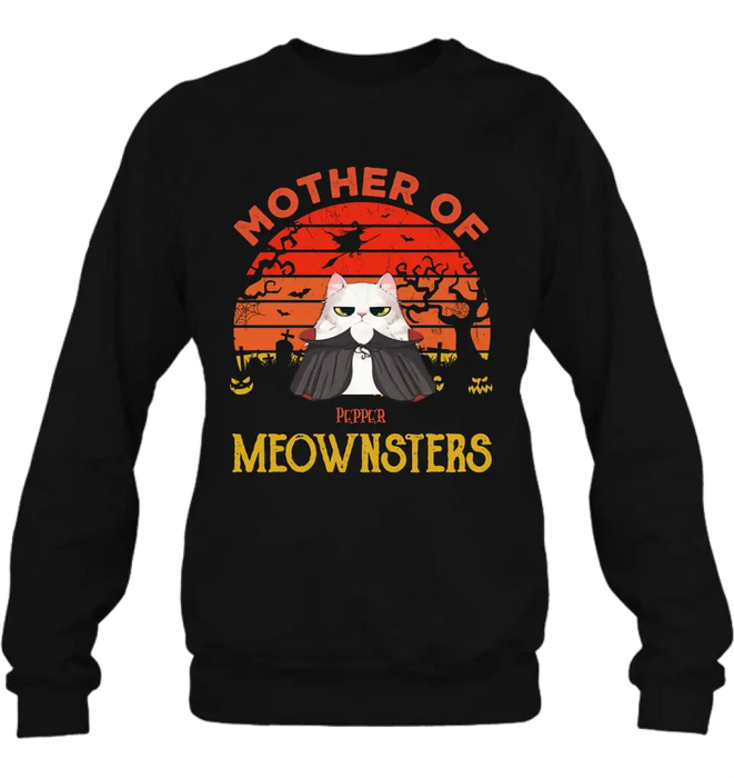 Custom Personalized Halloween Cat T-shirt/ Sweatshirt/ Long Sleeve/ Hoodie - Upto 4 Cats - Halloween Gift For Cat Lover - Mother Of Meownsters