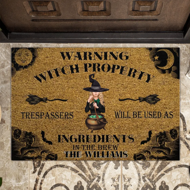 Personalized Witch Doormat - Halloween Gift Idea For Witch Lover/Wiccan Decor/Pagan Decor - Warning Witch Property