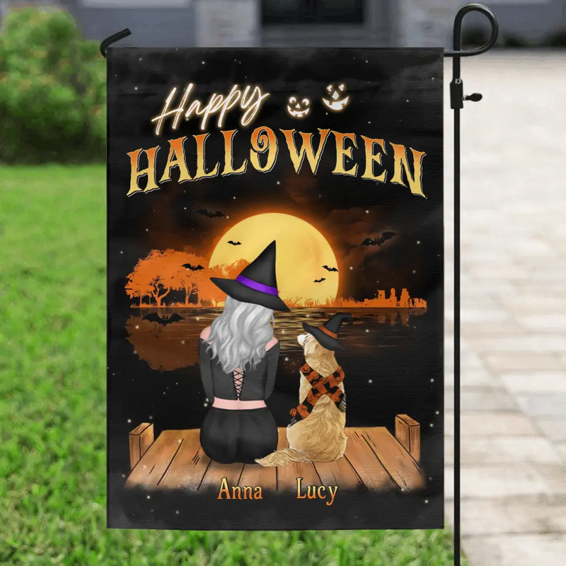 Personalized Dog Mom Flag - Up to 4 Dogs - Halloween Gift Idea for Dog Lovers - Happy Halloween