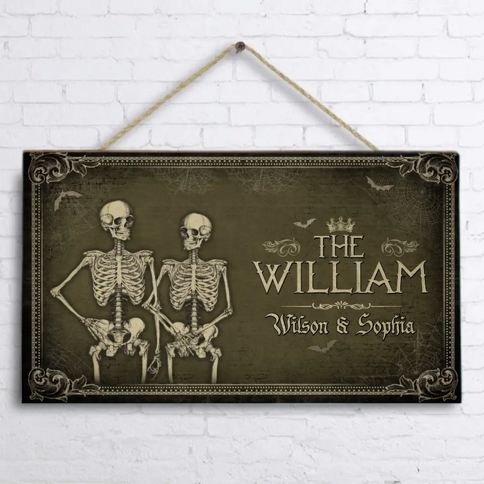 Custom Personalized Skeleton Wooden Sign - Gift Idea For Couple/Family - Sign With Family's Name
