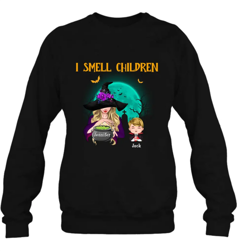 Personalized Witch Shirt/Hoodie - Halloween Gift Idea For Grandma/Mother - Woman With Up to 6 Kids - I Smell Children