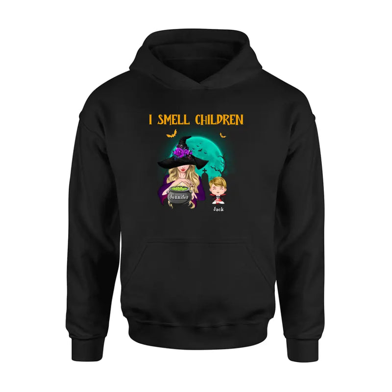 Personalized Witch Shirt/Hoodie - Halloween Gift Idea For Grandma/Mother - Woman With Up to 6 Kids - I Smell Children