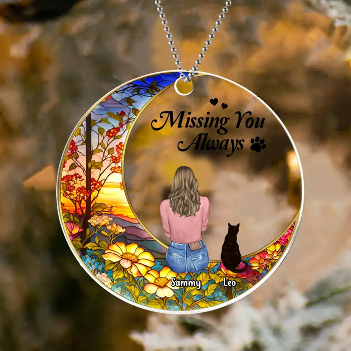 Custom Personalized Memorial Pet Circle Acrylic Ornament - Upto 3 Pets - Memorial Gift Idea For Dog/Cat/Rabbit Owners - Missing You Always