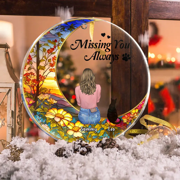 Custom Personalized Memorial Pet Circle Acrylic Ornament - Upto 3 Pets - Memorial Gift Idea For Dog/Cat/Rabbit Owners - Missing You Always