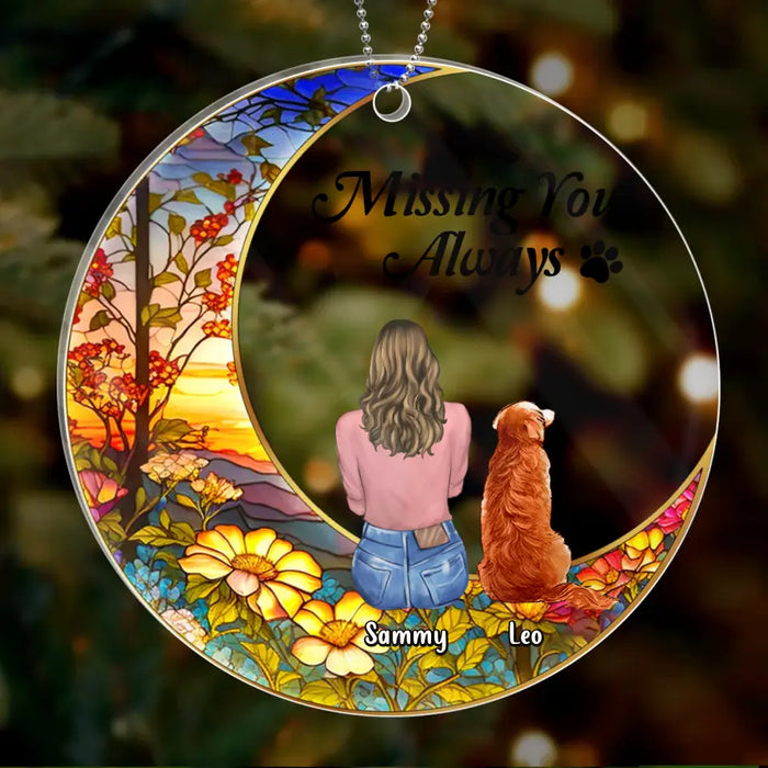 Custom Personalized Memorial Pet Circle Acrylic Ornament - Upto 3 Pets - Memorial Gift Idea For Dog/Cat/Rabbit Owners - Missing You Always