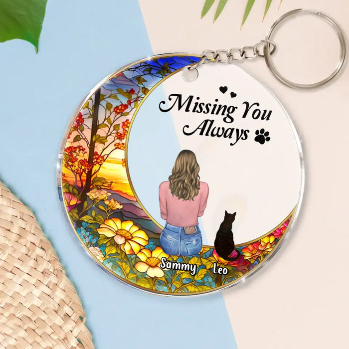 Custom Personalized Memorial Pet Acrylic Keychain - Upto 3 Pets - Memorial Gift Idea For Dog/Cat/Rabbit Owners - Missing You Always