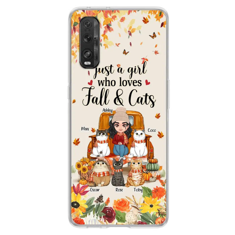 Personalized Cat Mom Autumn Phone Case - Gift Idea For Cat Lovers - Up to 5 Cats - Case For Xiaomi/ Oppo/ Huawei - Just A Girl Who Loves Fall & Cats