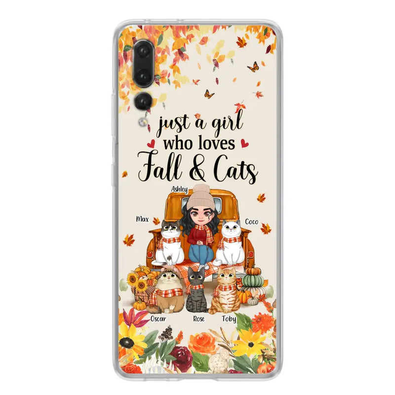 Personalized Cat Mom Autumn Phone Case - Gift Idea For Cat Lovers - Up to 5 Cats - Case For Xiaomi/ Oppo/ Huawei - Just A Girl Who Loves Fall & Cats