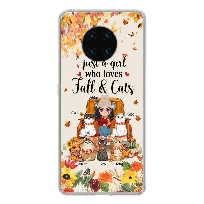 Personalized Cat Mom Autumn Phone Case - Gift Idea For Cat Lovers - Up to 5 Cats - Case For Xiaomi/ Oppo/ Huawei - Just A Girl Who Loves Fall & Cats