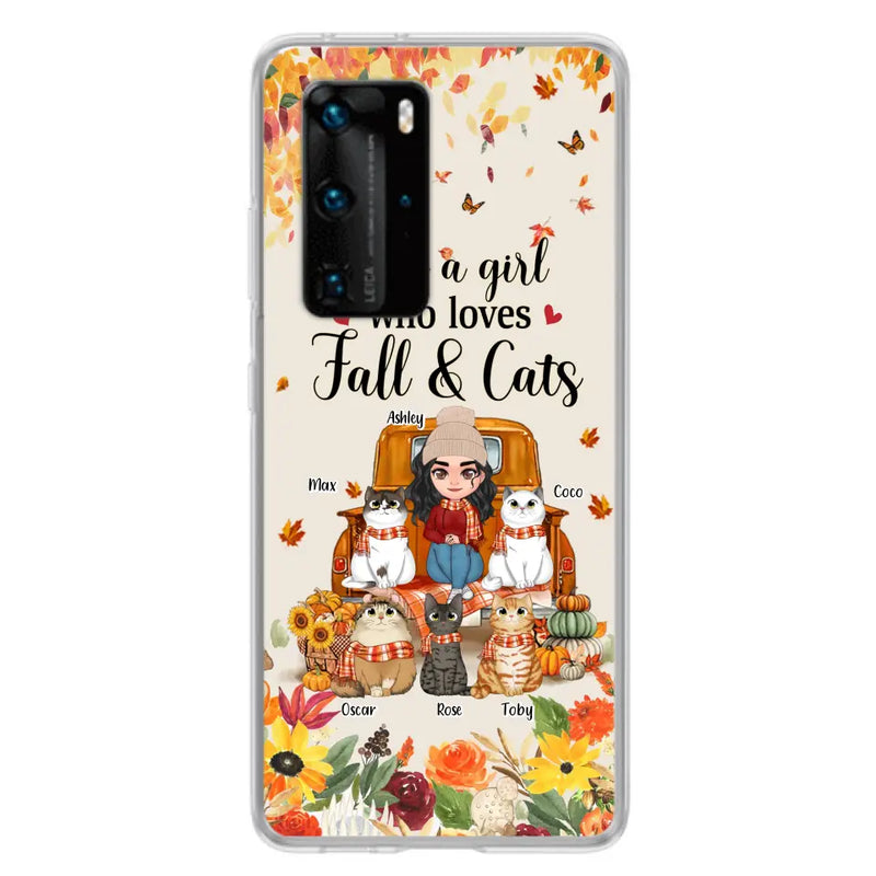 Personalized Cat Mom Autumn Phone Case - Gift Idea For Cat Lovers - Up to 5 Cats - Case For Xiaomi/ Oppo/ Huawei - Just A Girl Who Loves Fall & Cats