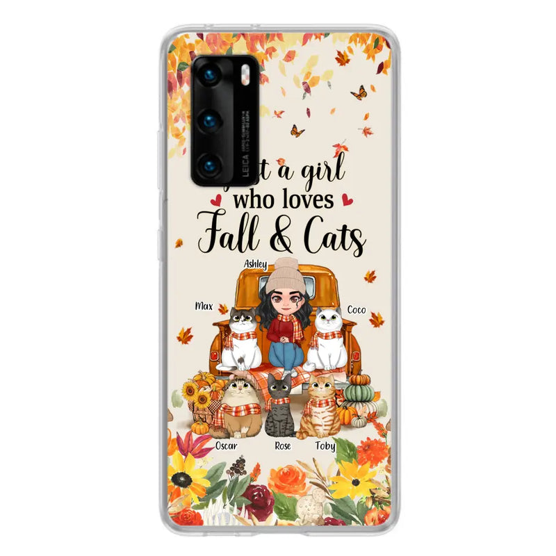 Personalized Cat Mom Autumn Phone Case - Gift Idea For Cat Lovers - Up to 5 Cats - Case For Xiaomi/ Oppo/ Huawei - Just A Girl Who Loves Fall & Cats