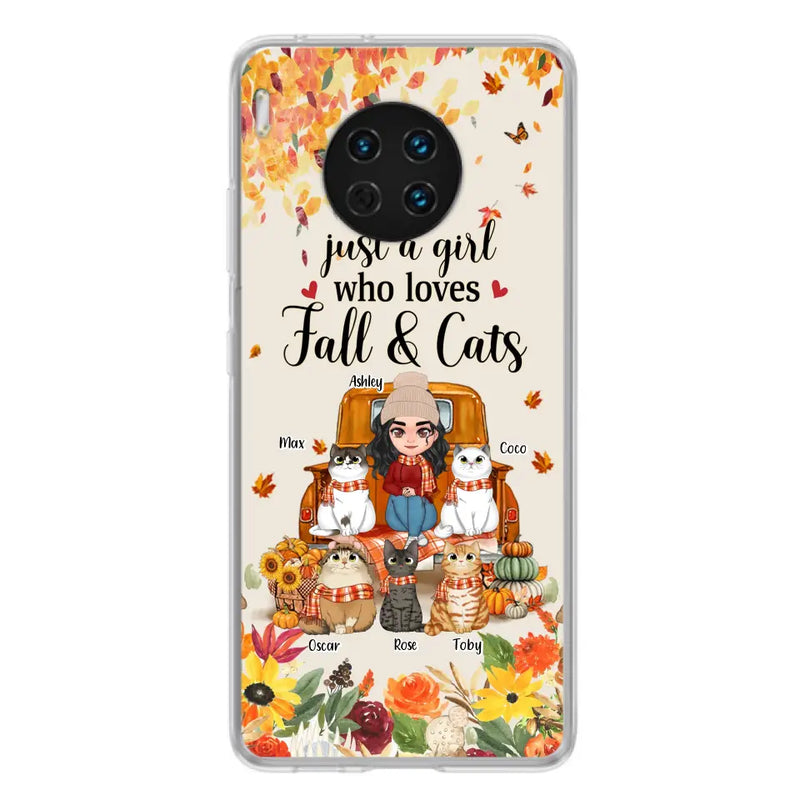 Personalized Cat Mom Autumn Phone Case - Gift Idea For Cat Lovers - Up to 5 Cats - Case For Xiaomi/ Oppo/ Huawei - Just A Girl Who Loves Fall & Cats