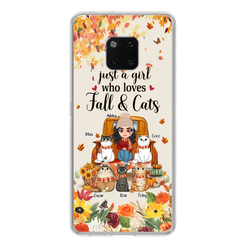 Personalized Cat Mom Autumn Phone Case - Gift Idea For Cat Lovers - Up to 5 Cats - Case For Xiaomi/ Oppo/ Huawei - Just A Girl Who Loves Fall & Cats