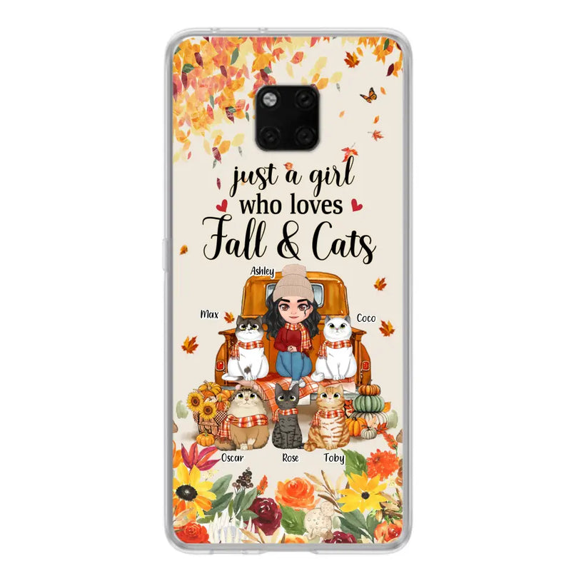 Personalized Cat Mom Autumn Phone Case - Gift Idea For Cat Lovers - Up to 5 Cats - Case For Xiaomi/ Oppo/ Huawei - Just A Girl Who Loves Fall & Cats