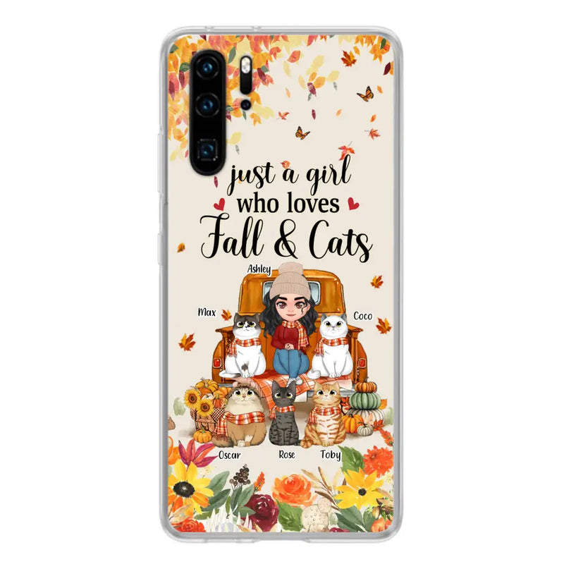 Personalized Cat Mom Autumn Phone Case - Gift Idea For Cat Lovers - Up to 5 Cats - Case For Xiaomi/ Oppo/ Huawei - Just A Girl Who Loves Fall & Cats