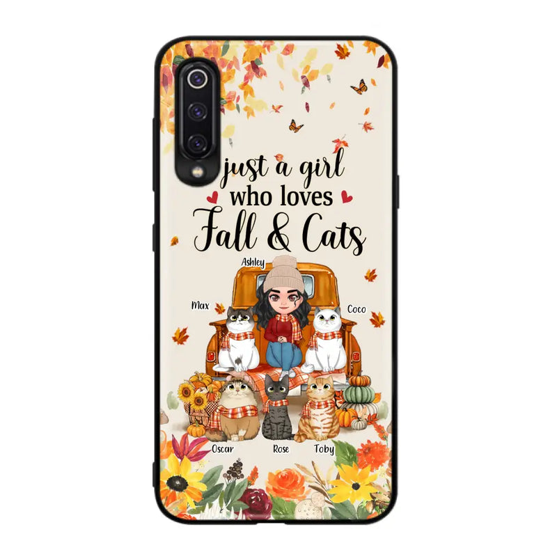 Personalized Cat Mom Autumn Phone Case - Gift Idea For Cat Lovers - Up to 5 Cats - Case For Xiaomi/ Oppo/ Huawei - Just A Girl Who Loves Fall & Cats