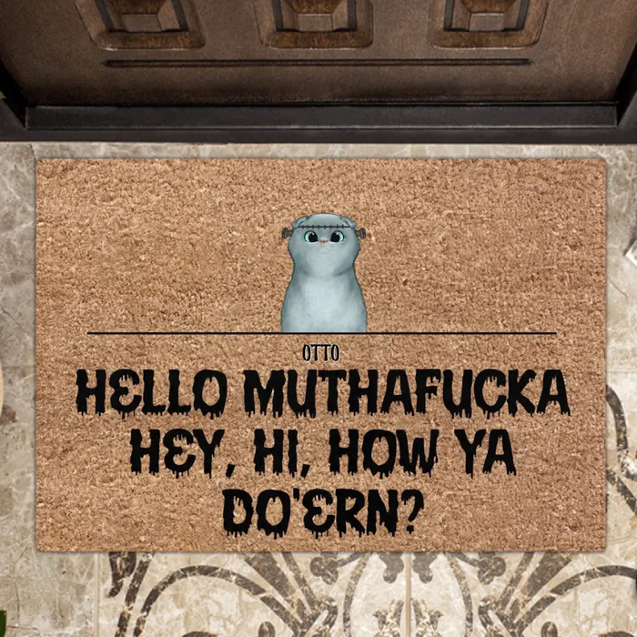 Custom Personalized Pet Doormat - Upto 5 Dogs/Cats - Halloween Gift Idea for Dog/Cat Lovers - Hello Muthafucka