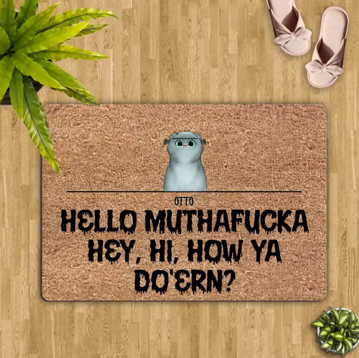 Custom Personalized Pet Doormat - Upto 5 Dogs/Cats - Halloween Gift Idea for Dog/Cat Lovers - Hello Muthafucka
