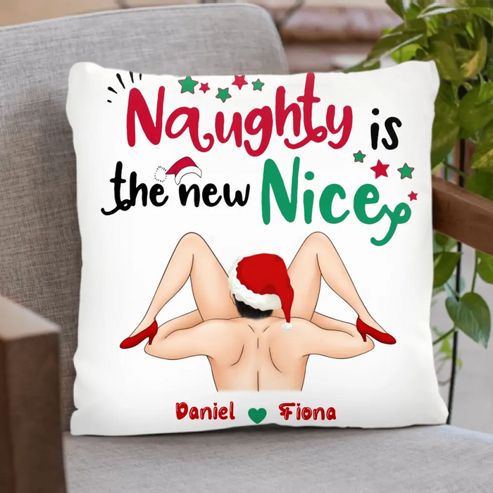 Custom Personalized Couple Pillow Cover - Gift Idea For Couple/ Christmas - Naughty Is The New Nice