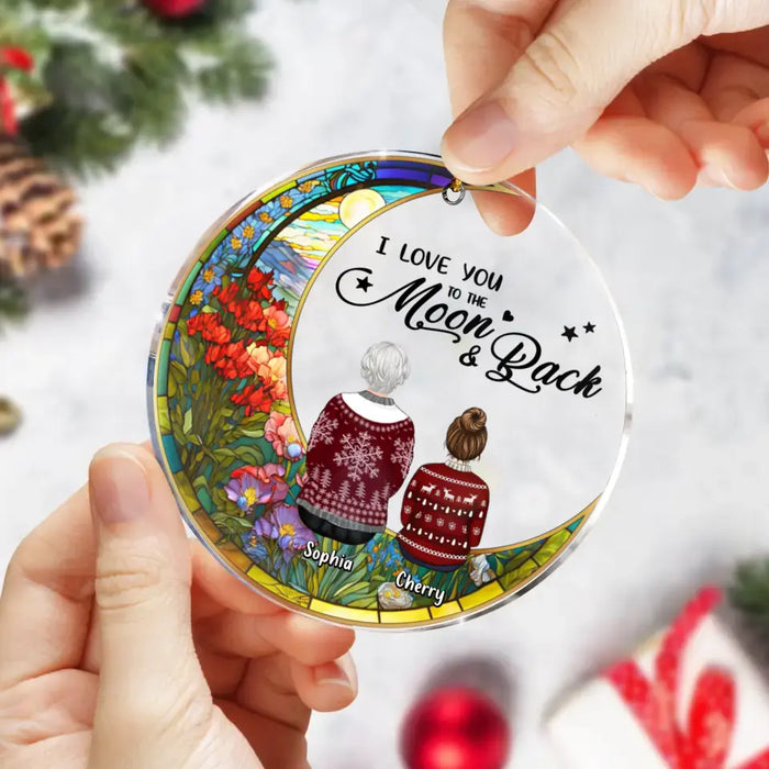 Custom Personalized Family Circle Acrylic Ornament - Grandparent with upto 3 Children - Christmas Gift Idea - I Love You To The Moon & Back