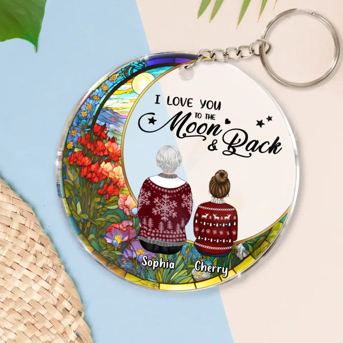 Custom Personalized Family Acrylic Keychain - Grandparent with upto 3 Children - Christmas Gift Idea - I Love You To The Moon & Back