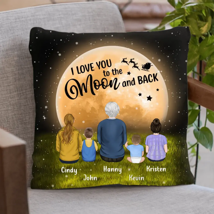 Personalized Grandma Pillow Cover - Gift Idea For Grandma - Up to 4 Children - I Love You To The Moon & Back