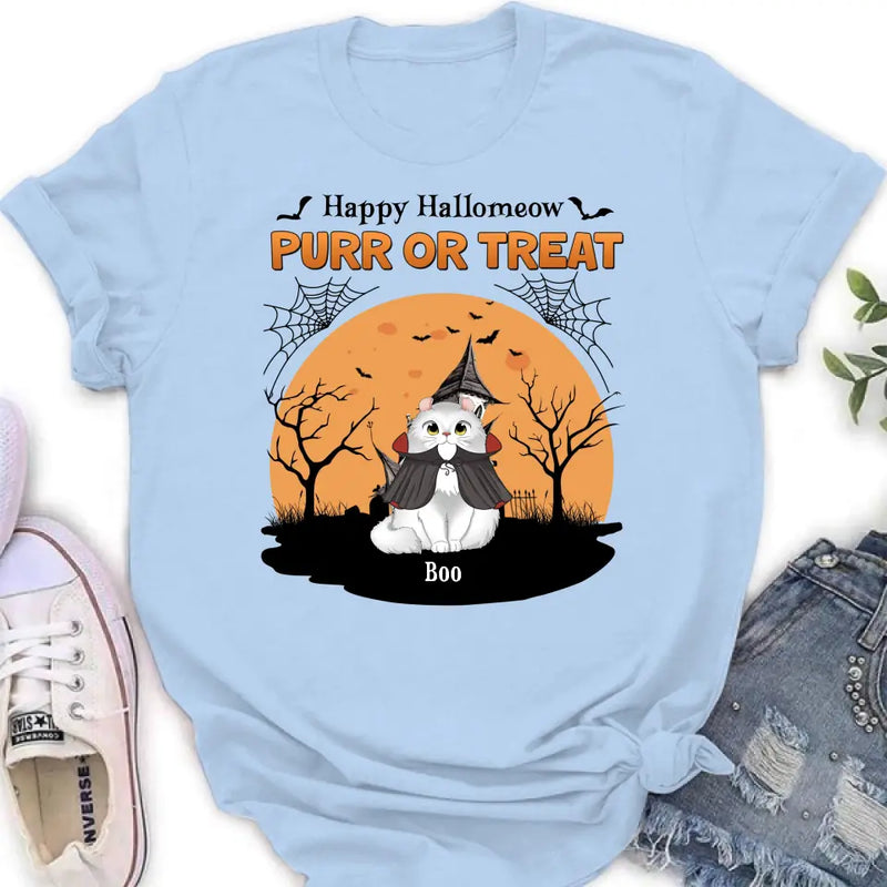 Personalized Meowloween Shirt/Hoodie - Up to 6 Cats - Halloween Gift Idea for Cat Lovers - Happy Hallomeow