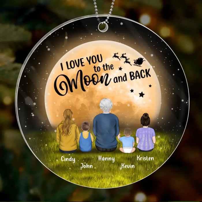 Personalized Grandma Circle Acrylic Ornament - Gift Idea For Grandma - Up to 4 Grandkids - I Love You To The Moon & Back