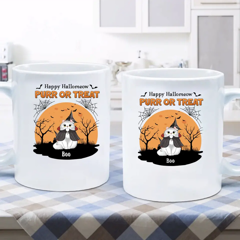 Personalized Meowloween Coffee Mug - Up to 6 Cats - Halloween Gift Idea for Cat Lovers - Happy Hallomeow