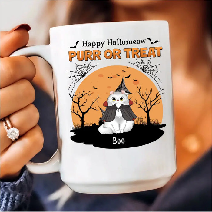 Custom Personalized Meowloween Coffee Mug - Up to 6 Cats - Halloween Gift Idea for Cat Lovers - Happy Hallomeow