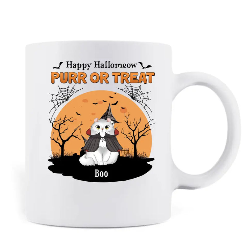 Personalized Meowloween Coffee Mug - Up to 6 Cats - Halloween Gift Idea for Cat Lovers - Happy Hallomeow
