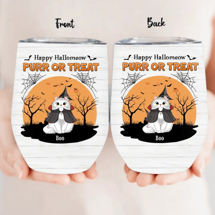Custom Personalized Meowloween Wine Tumbler - Up to 6 Cats - Halloween Gift Idea for Cat Lovers - Happy Hallomeow