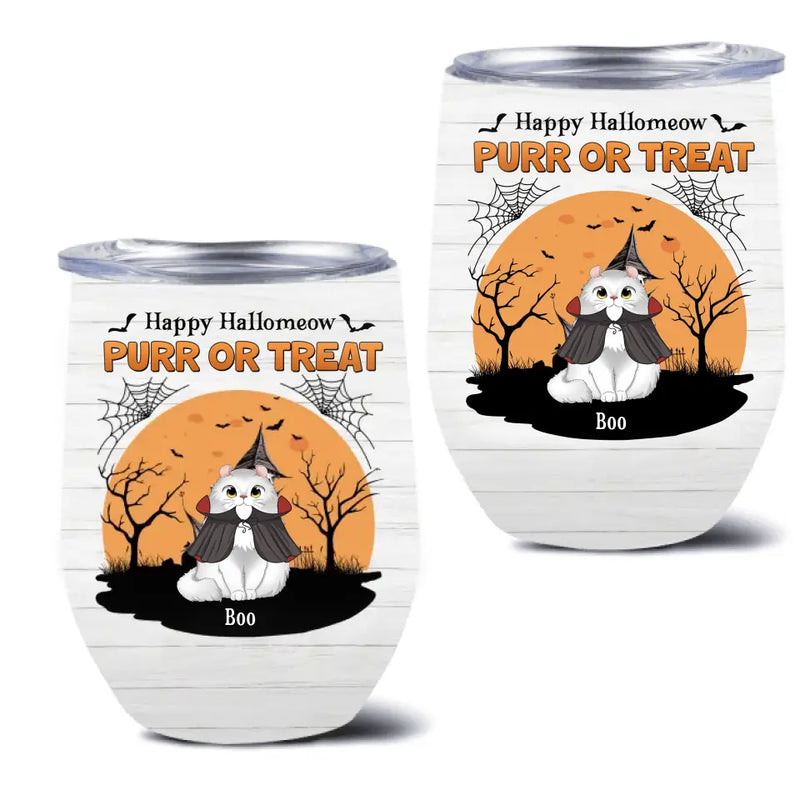 Personalized Meowloween Wine Tumbler - Up to 6 Cats - Halloween Gift Idea for Cat Lovers - Happy Hallomeow