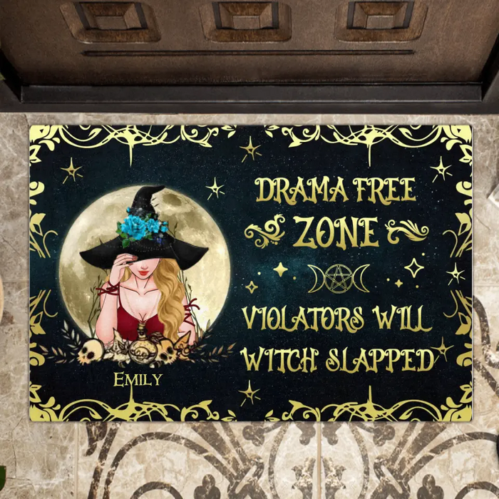 Personalized Witch Doormat - Halloween Gift Idea For Witch Lover/Friend/Wiccan Decor/Pagan Decor - 	
Drama Free Zone Violators Will Be Witch Slapped