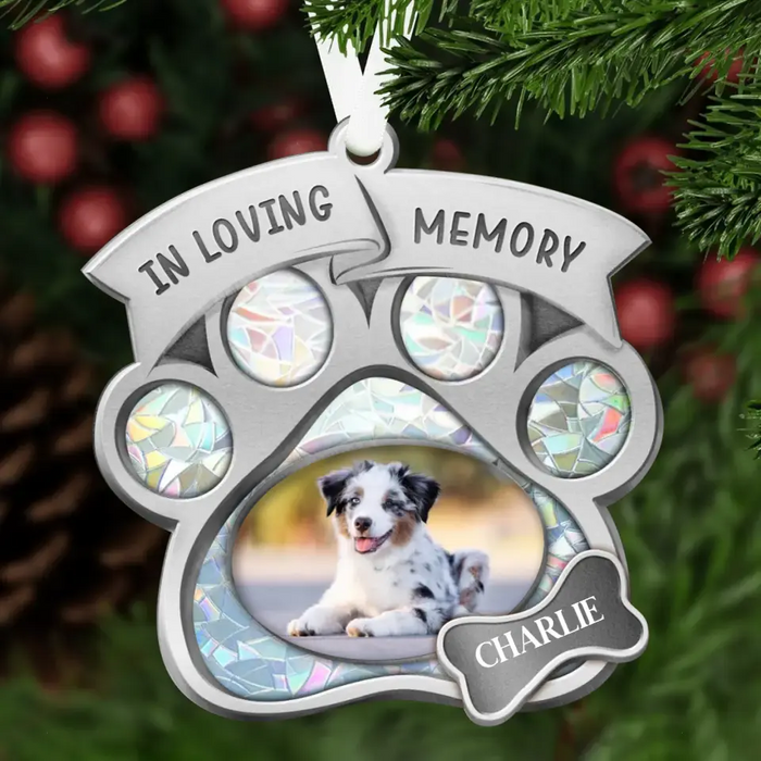 You Left Paw Prints On My Heart - Personalized Memorial Aluminum Ornament - Memorial Gift Idea For Christmas - Upload Dog/ Cat Photo