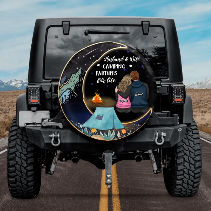 Custom Personalized Camping Couple Spare Tire Cover - Gift Idea for Camping Lovers/Couple - Husband & Wife Camping Partners For Life