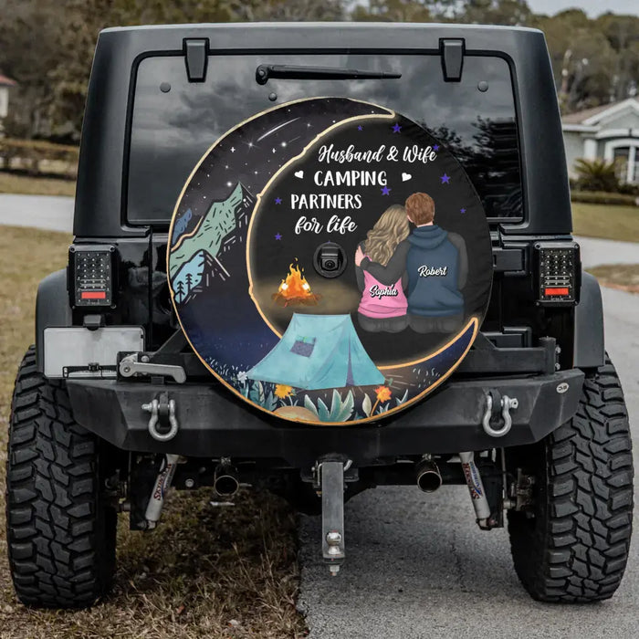 Custom Personalized Camping Couple Spare Tire Cover - Gift Idea for Camping Lovers/Couple - Husband & Wife Camping Partners For Life