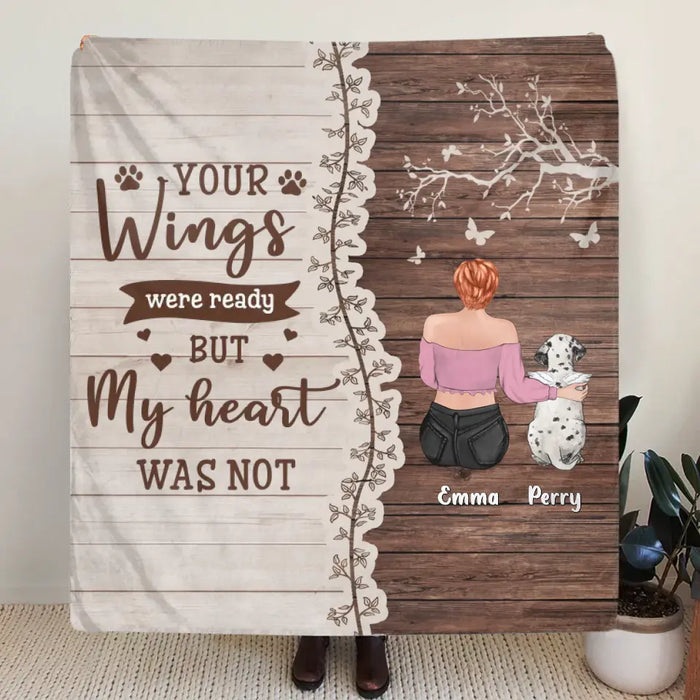 Personalized Memorial Pet Quilt/Single Layer Fleece Blanket - Upto 3 Dogs/Cats - Memorial Gift Idea for Dog/Cat Owners - Your Wings Were Ready But My Heart Was Not