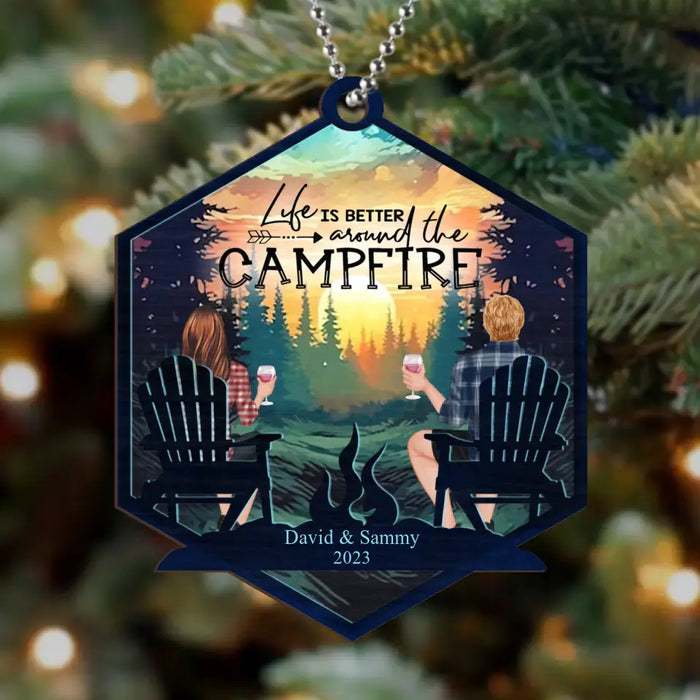 Custom Personalized Camping Couple Wooden Ornament - Gift For Couple/Camping Lover - Life Is Better Around The Campfire