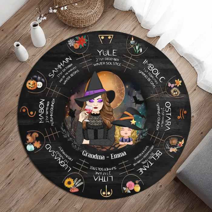 Custom Personalized Grandma Witch Round Rug - Upto 4 Kids - Halloween Gift Idea for Grandma from Grandkids