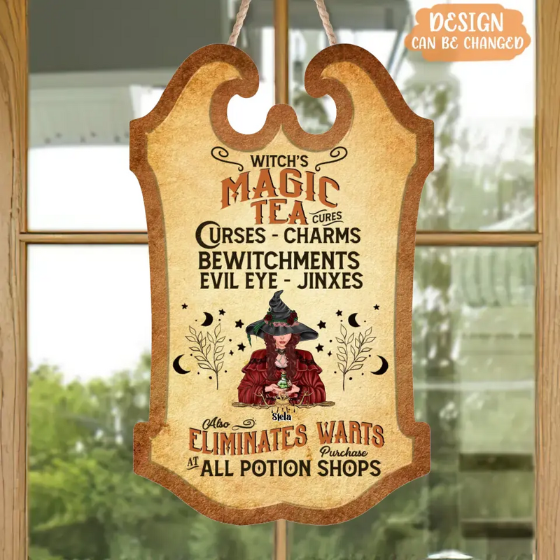Personalized Witch's Magic Tea Wooden Sign - Halloween Gift Idea - Cures Charms Bewitchments Evil Eye Jinxes