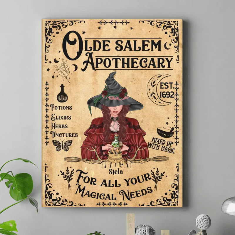 Personalized Witch Canvas - Halloween Gift Idea For Witch Lovers - Witchy Decor - Olde Salem Apothecary