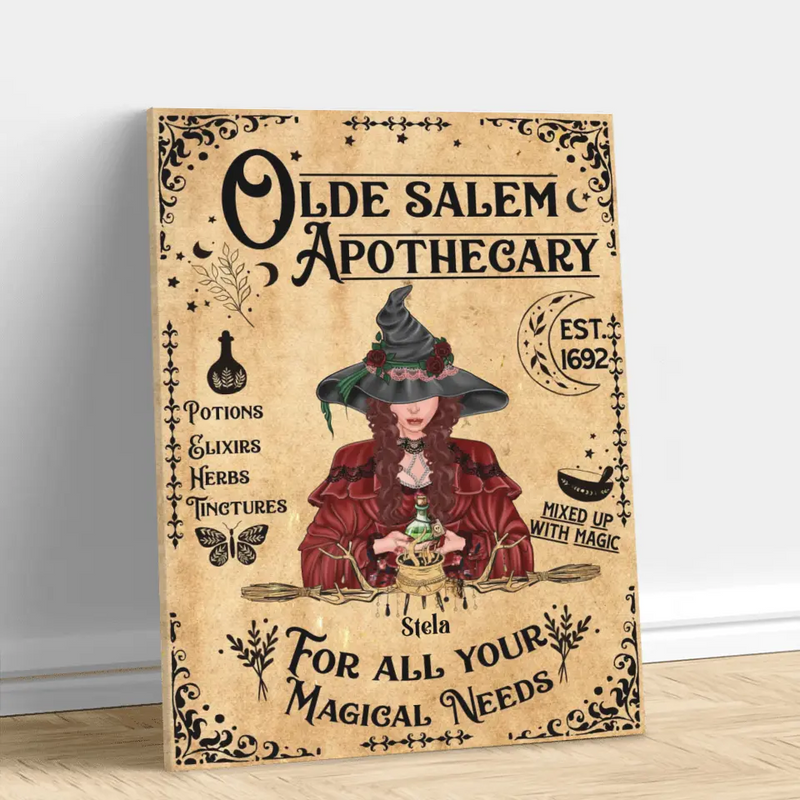 Personalized Witch Canvas - Halloween Gift Idea For Witch Lovers - Witchy Decor - Olde Salem Apothecary