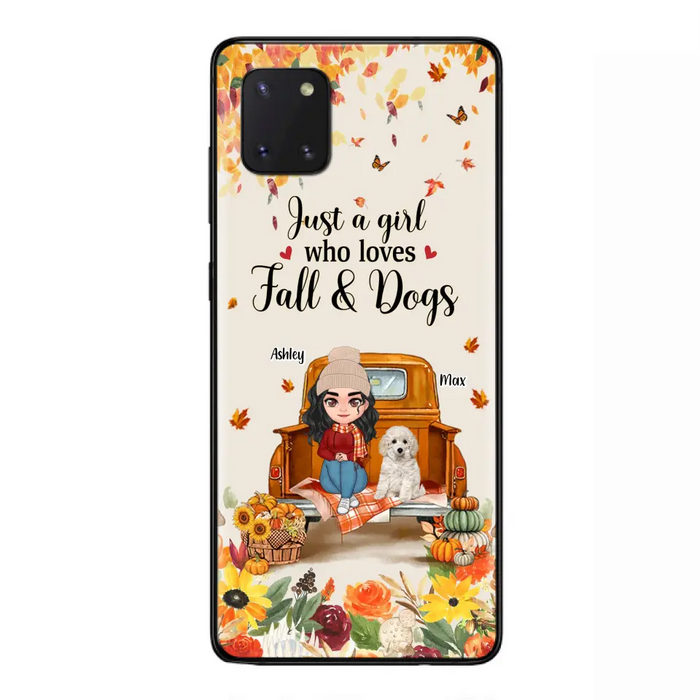 Custom Personalized Dog Mom Autumn Phone Case - Gift Idea For Dog Owners - Upto 5 Dogs -  Case For iPhone/Samsung - Just A Girl Who Loves Fall & Dogs