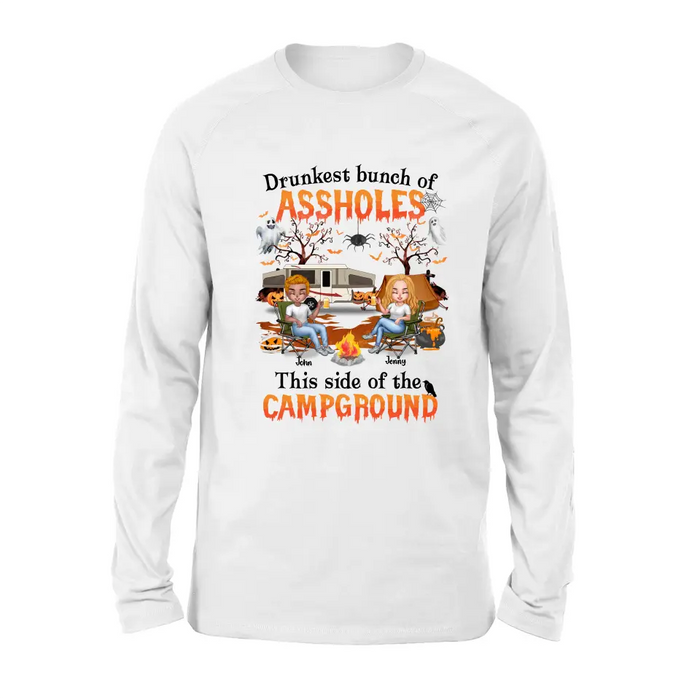 Custom Personalized Camping Friends Shirt - Upto 7 People - Halloween Gift Idea For Friends/ Camping Lover - If I'm Drunk It's My Camping Friends' Fault